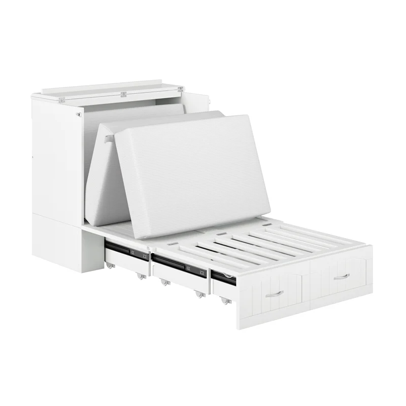 Bowery Hill Modern Wood Twin XL Murphy Bed Chest with Mattress in White