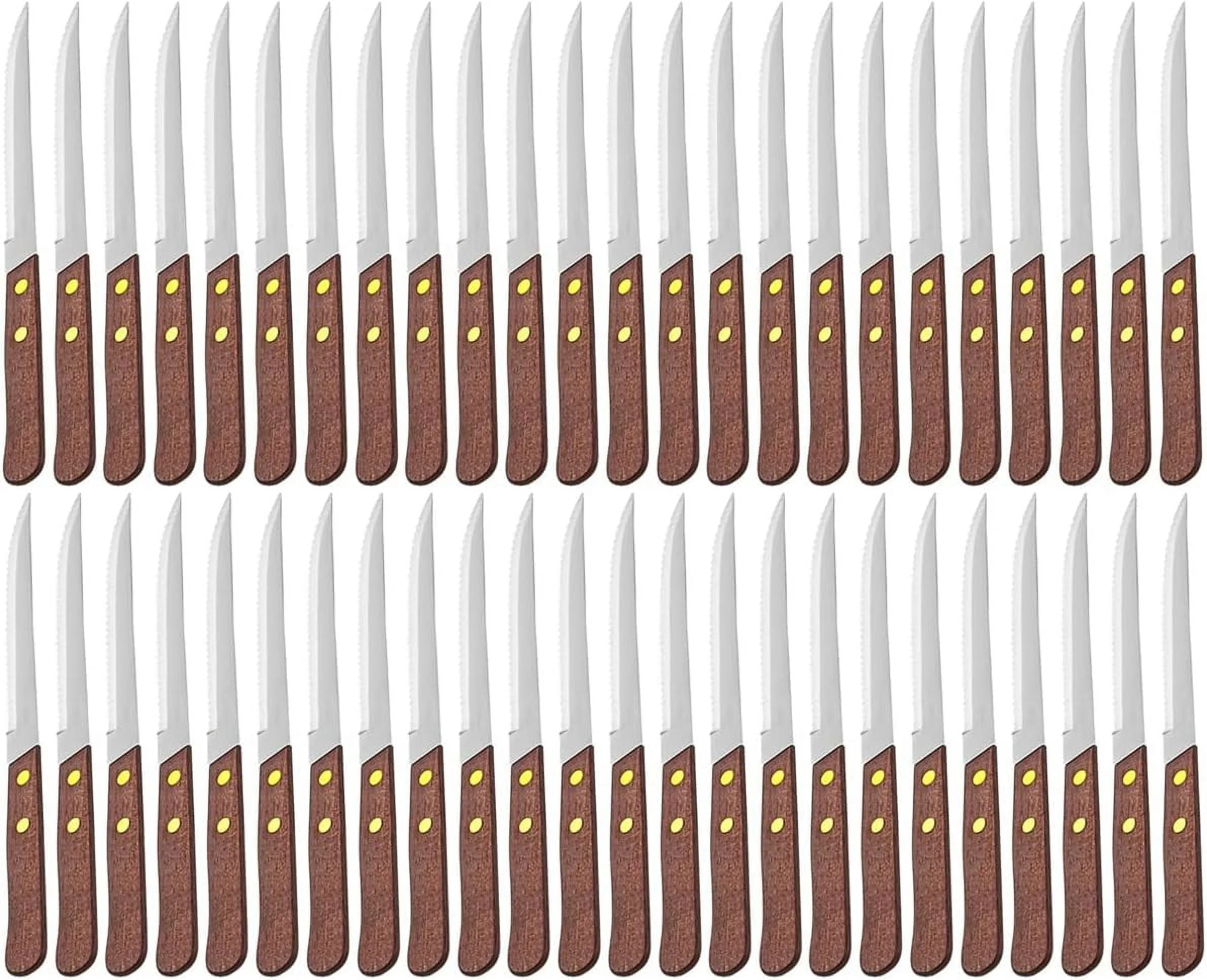 Of 48) Serrated-Edge Pointed-Tip Steak Knives, 4-1/2-Inch Stainless Steel Blade Steak Knives With Wooden Handles For Restaurant