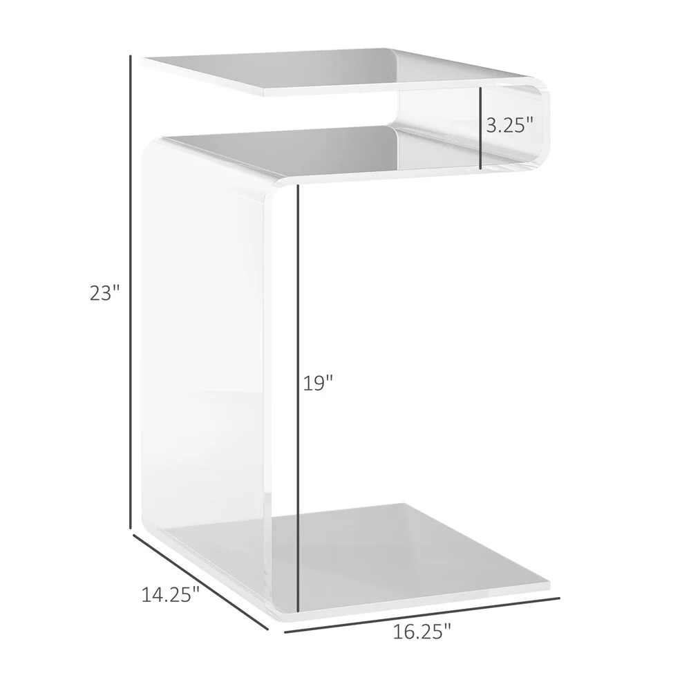 DEELIGHT 2-Tier Acrylic Side Table,Modern S-Shaped End Table for Small Spaces