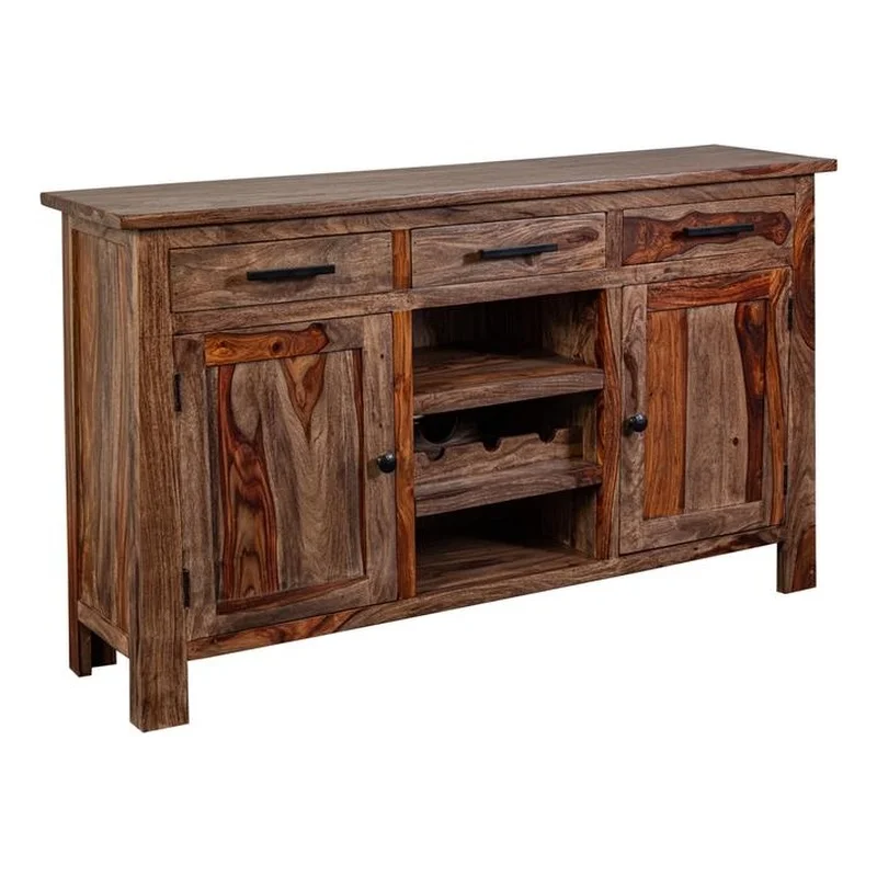 Kalispell Solid Sheesham Wood Sideboard Bar - Harvest