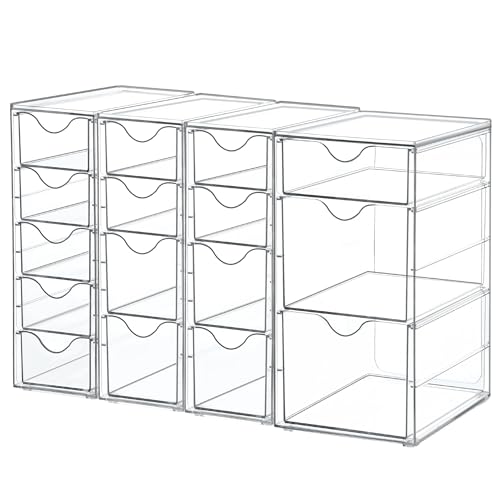 Vtopmart Acrylic Organizer with 16 Drawers (4 Set),Clear Storage Drawers for Office Supplies,Desk Organization and Storage for Makeup,Jewelry,Art Crafts