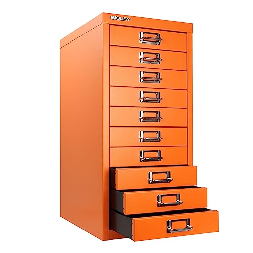 Bisley 10-Drawer Steel MultiDrawer Cabinet - Black, Chrome Pull Handles with Label Holders, Powder-Coated Steel, Removable Drawers, Fits Under Most Desks, Labels Included