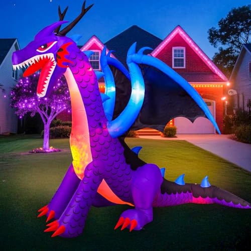 8FT Halloween Inflatables Dragon Decorations with Built-in LED Lights, Blow Up Yard Decor for Halloween Outdoor Lawn Garden Holiday Party