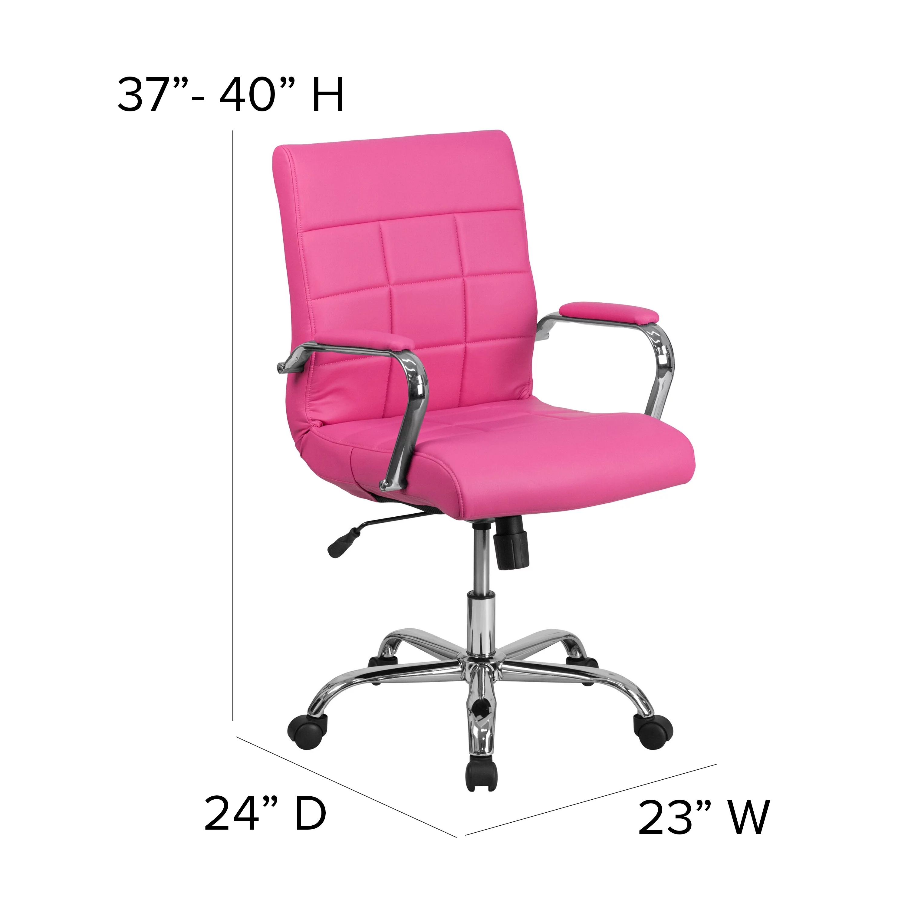 Emma + Oliver Mid-Back Pink Vinyl Executive Swivel Office Chair with Chrome Base and Arms