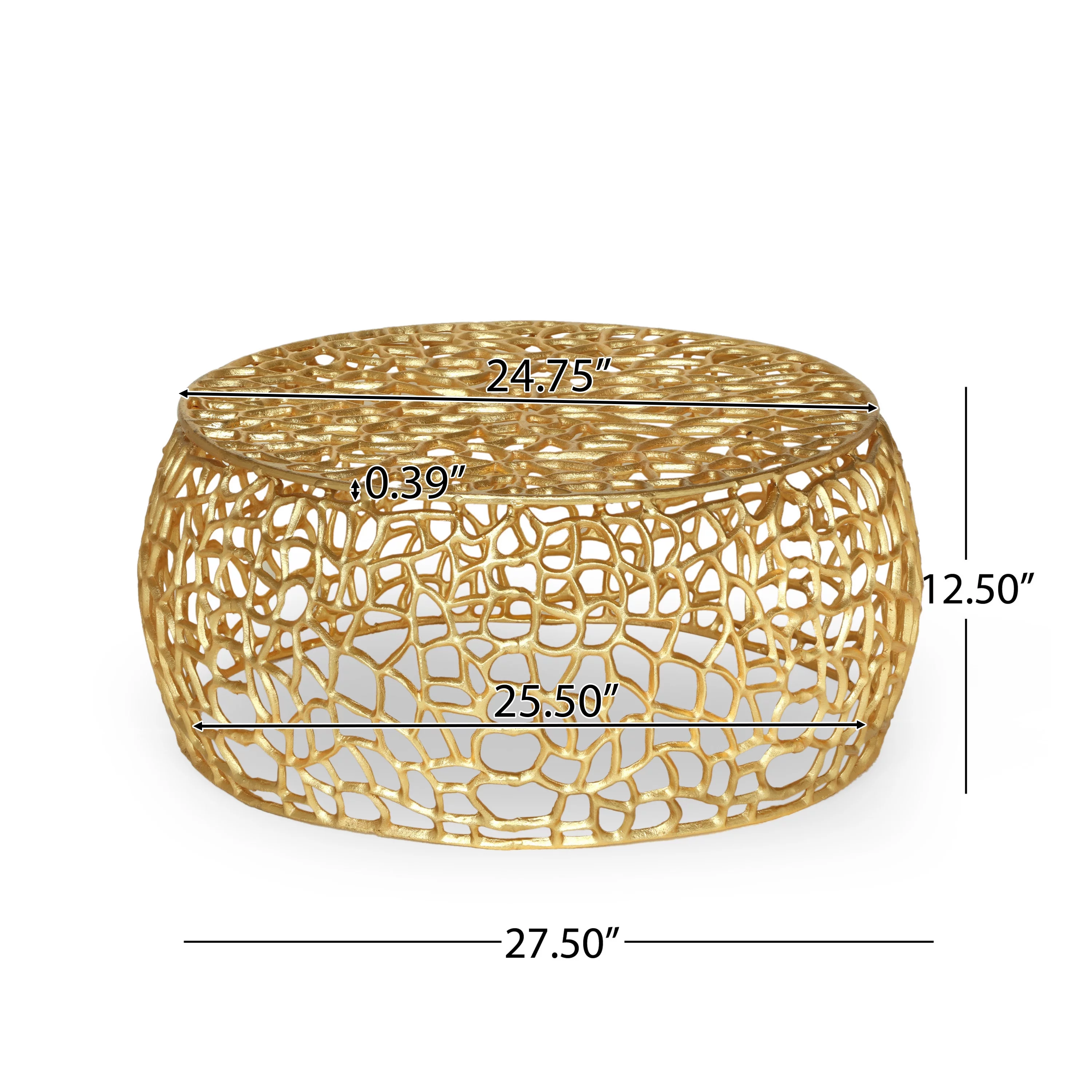 Noble House Avelina Modern Handcrafted Aluminum Mesh Coffee Table, Gold