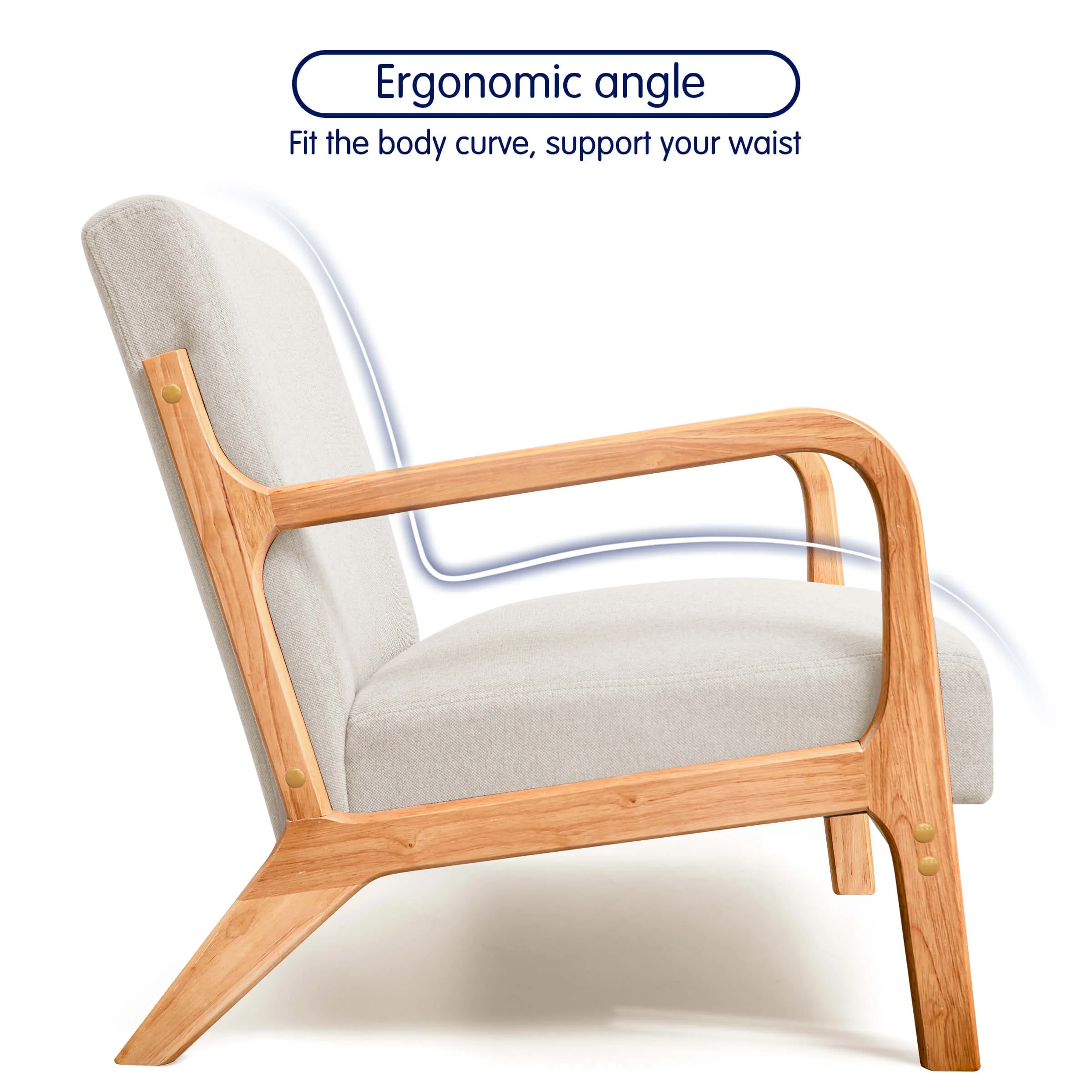 Subrtex Modern Accent Chair Linen Upholstered Arm Chairs with Solid Wood Frame, Beige