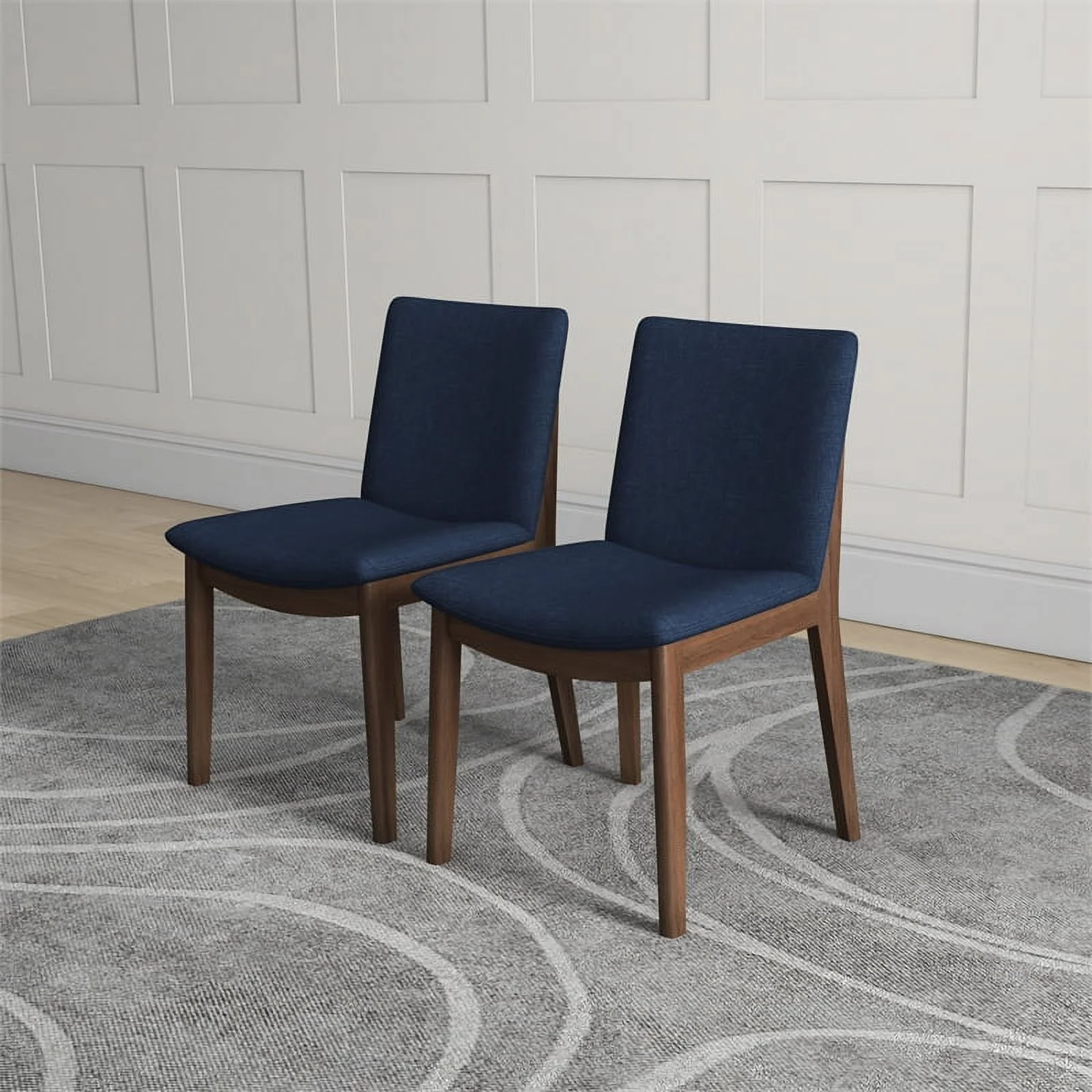 Pemberly Row Mid-Century Modern Fabric Dining Chair in Navy Blue (Set of 2)