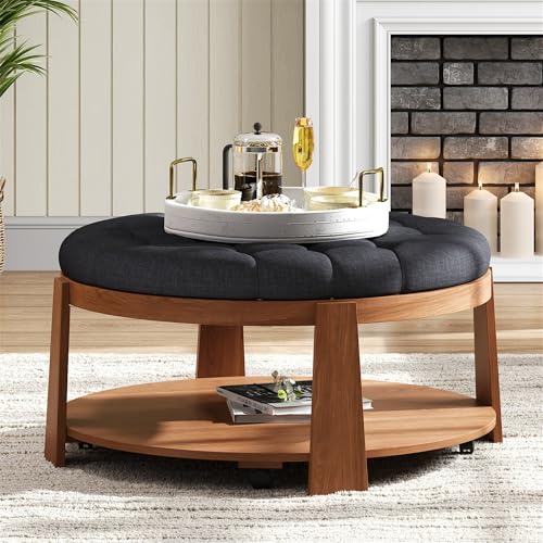 Modern 2 Piece Nesting Rattan Wood+ MDF Coffee Table Set in Natural
