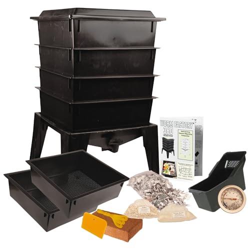 Worm Factory® 360 Black US Made Composting System for Recycling Food Waste at Home – 4 Trays for Efficient Vermicomposting – Durable, Space-Efficient Design, Easy to Assemble, No Odor