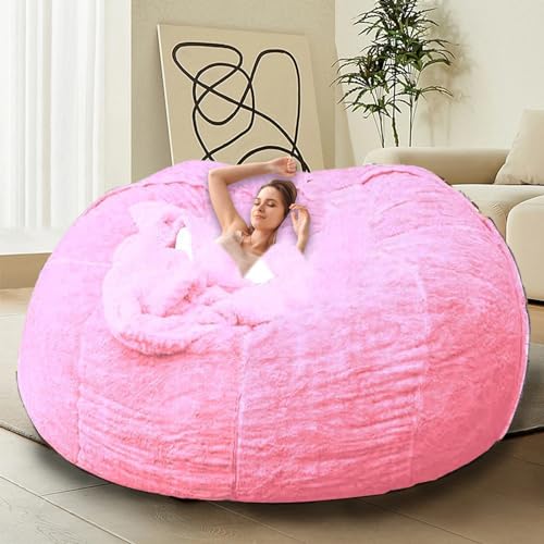 Bean Bag Chair for Adults Kids Without Filling with Creative Embroidered Pattern Comfy Fluffy Giant Round Beanbag Lazy Sofa Cover for Reading Chair Floor Chair, 6FT, Black