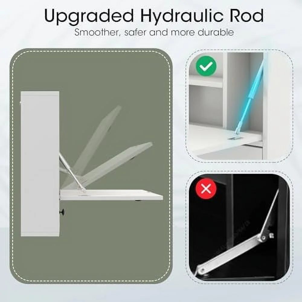 HJNIUNIU Wall Mounted Desk  Multi- Floating Desk Wall Mount Laptop Desk  Space Saving Wall Mounted Table Wall Desk with  Drawer and Shelves (Black)