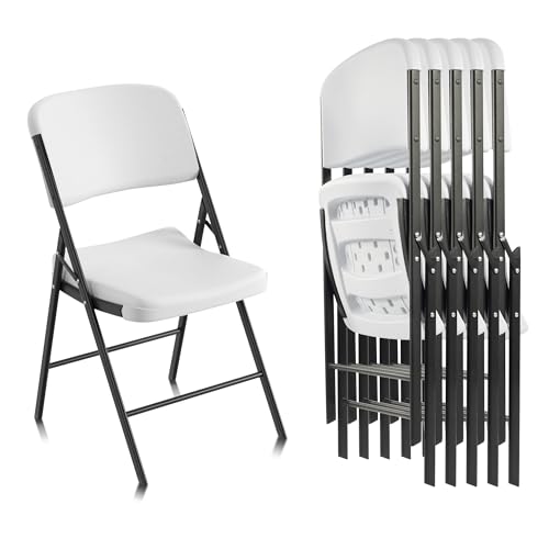 Folding Chairs Heavy Duty Plastic Chairs with 350-Pound Capacity for Home Office Camping Kitchen Dining Wedding Party Event Picnic, White, 6-Pack