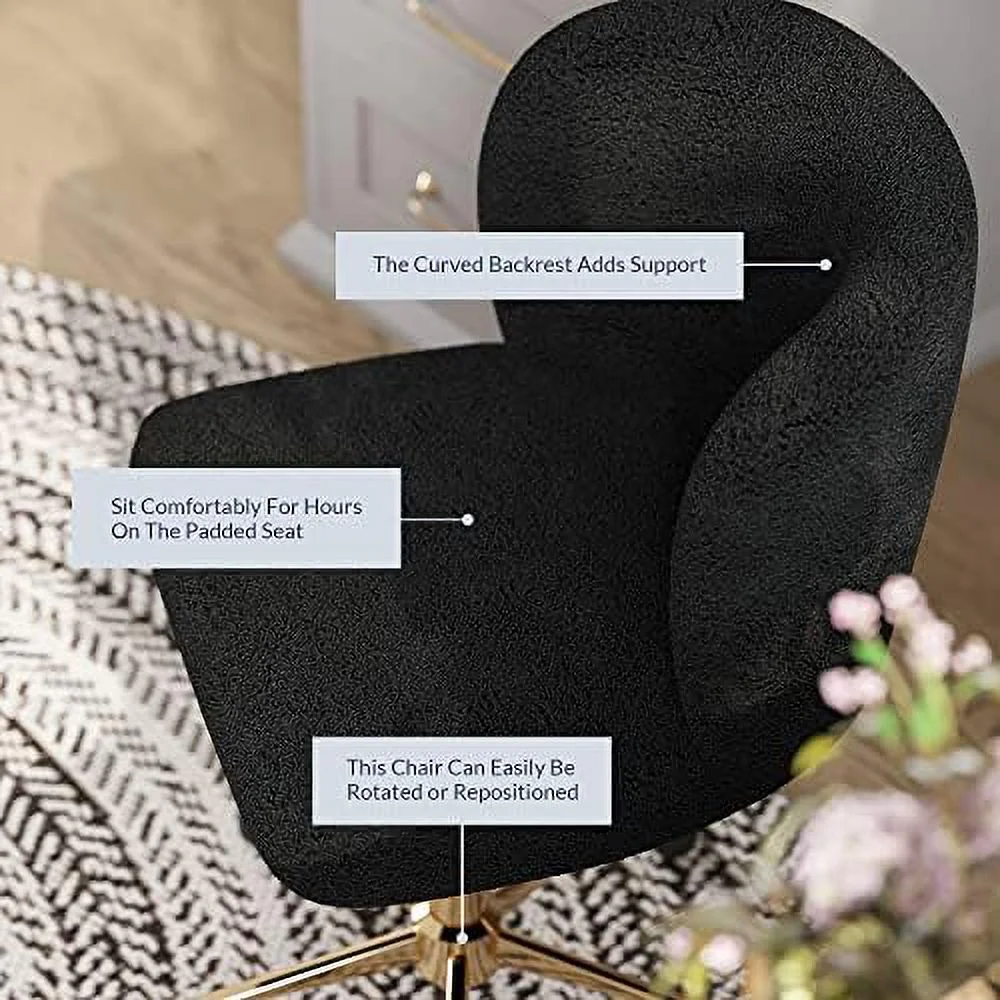 JOMA  Office Chair with Swivel Wheels and Adjustable Height  Upholstered Boucle Desk Chair with Arms Rolling Vanity  Stylish Comfy- Aston (Gold - White)