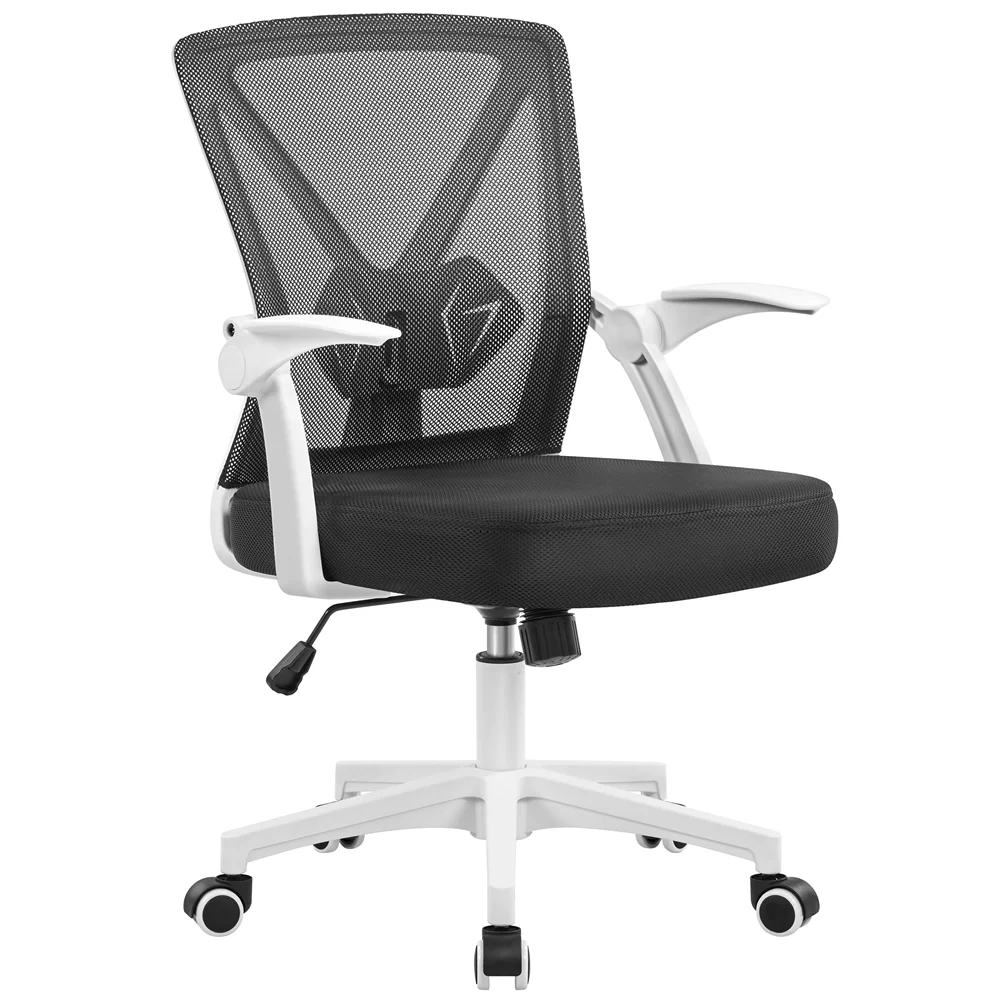 SMILE MART Adjustable Ergonomic Mesh Office Chair with 90° Flip-up Armrests for Home Office, White