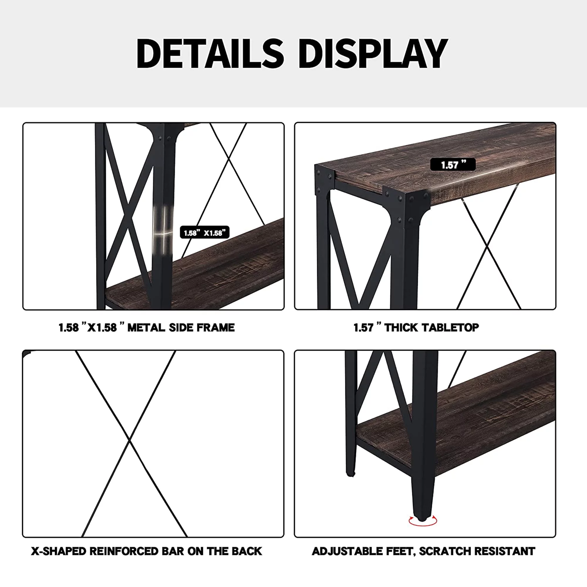 OKD 46 Inch 2-Tier Console Hallway Entryway Accent Table, Dark Rustic Oak