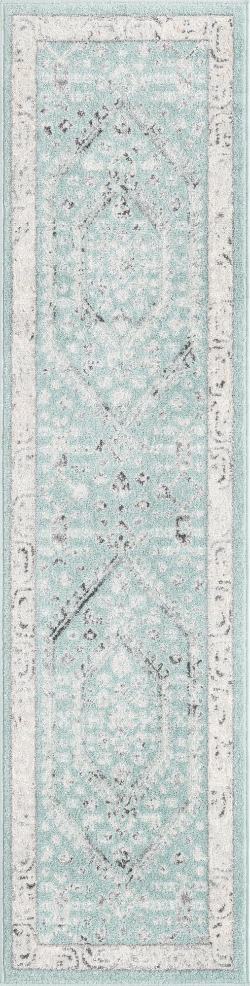Rugs.com Aurelia Collection Rug – 8 Ft Runner Aqua Medium-Pile Rug Perfect For Hallways, Entryways
