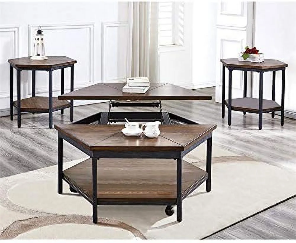 Transitional Metal Hexagon End Table in Chocolate