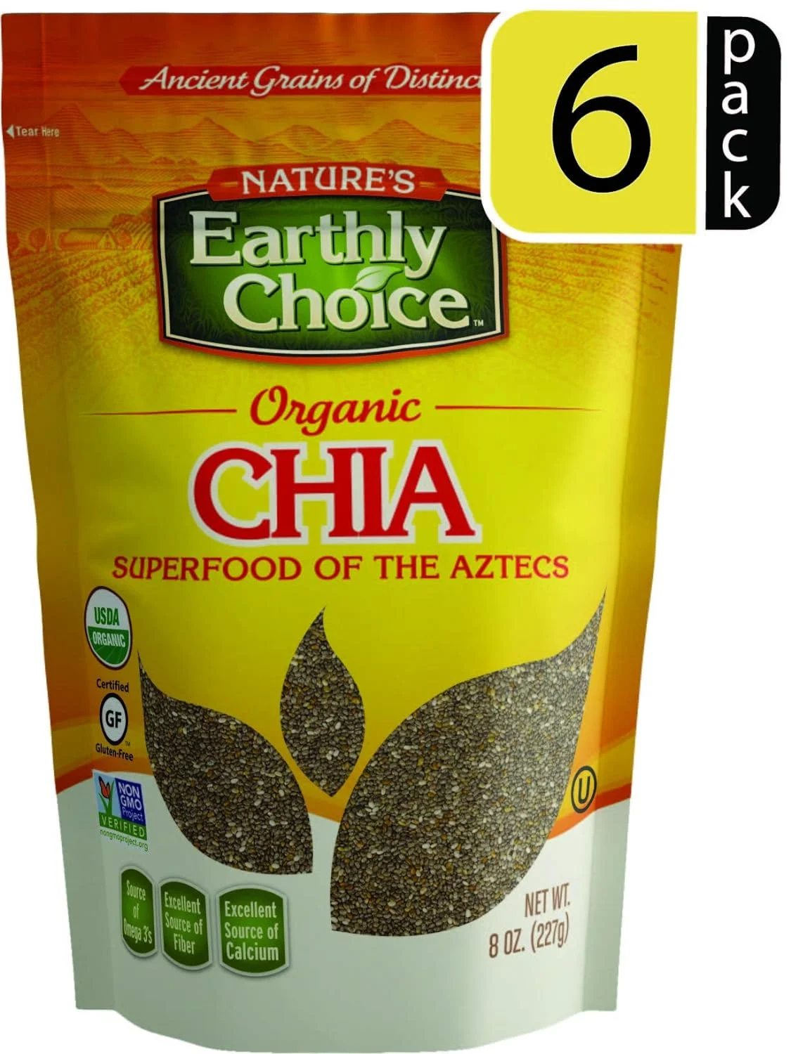 Nature's Earthly Choice Organic Chia Seed, 8 Ounce (Pack of 6)
