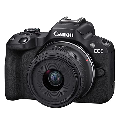 Canon EOS R50 24.2MP APS-C CMOS Sensor Mirrorless Camera with 18-45mm Lens, 128GB Extreme Speed Memory, Video Light, Microphone, Grip, Filters, Lenses, Case, Software, More, Black (Renewed)