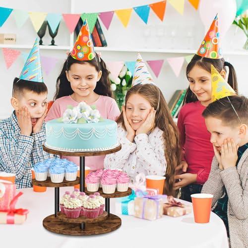 ELITEROO 4 Tier Round Cupcake Tower Stand for 50 Cupcakes, 360° Rotating Wood Cake Stand with Tiered Trays, Farmhouse Cookie Stand for Dessert Table Display for Wedding Birthday Baby Shower Tea Party