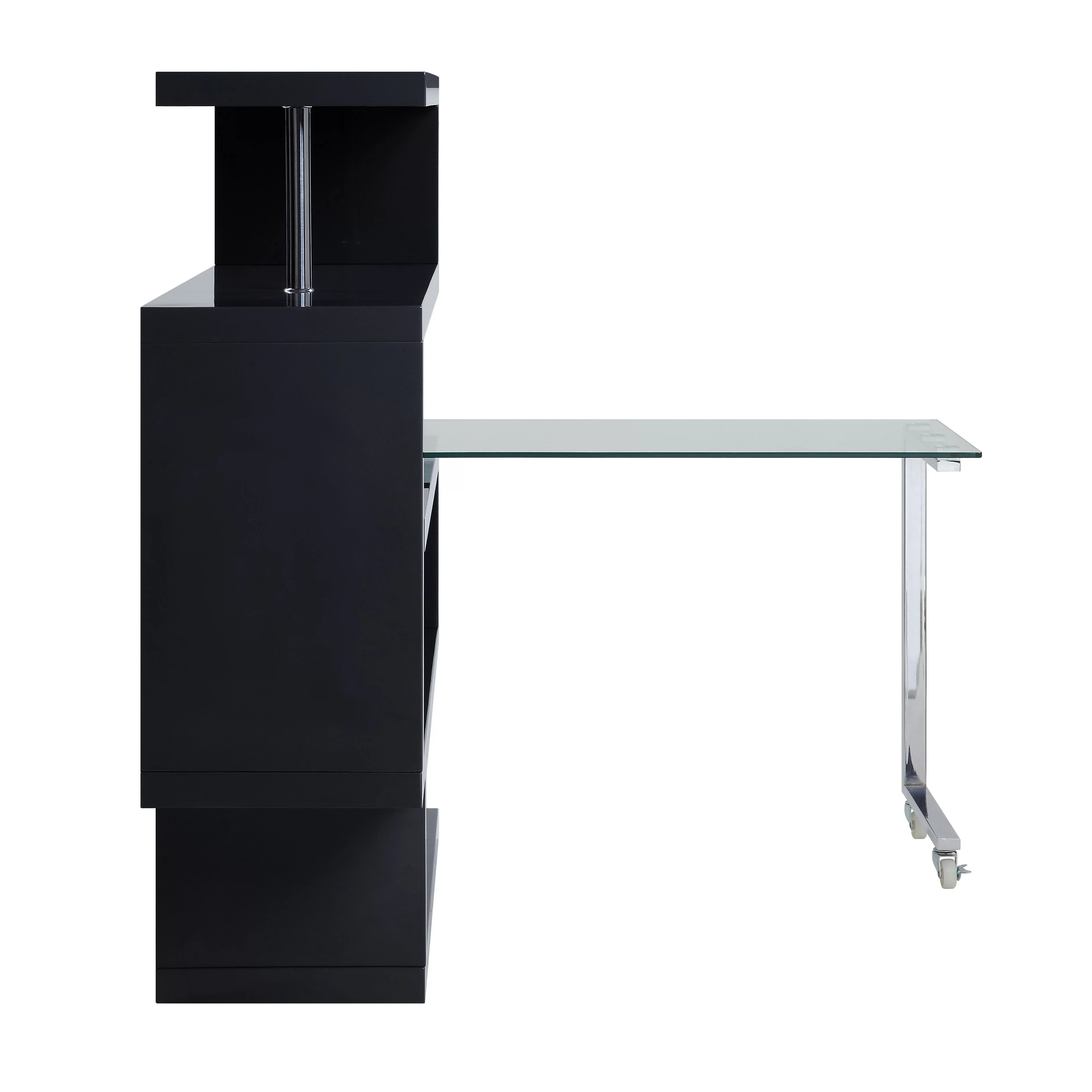 CoSoTower Writing Desk With Shelf, Clear Glass, Black & Chrome Finish 93177