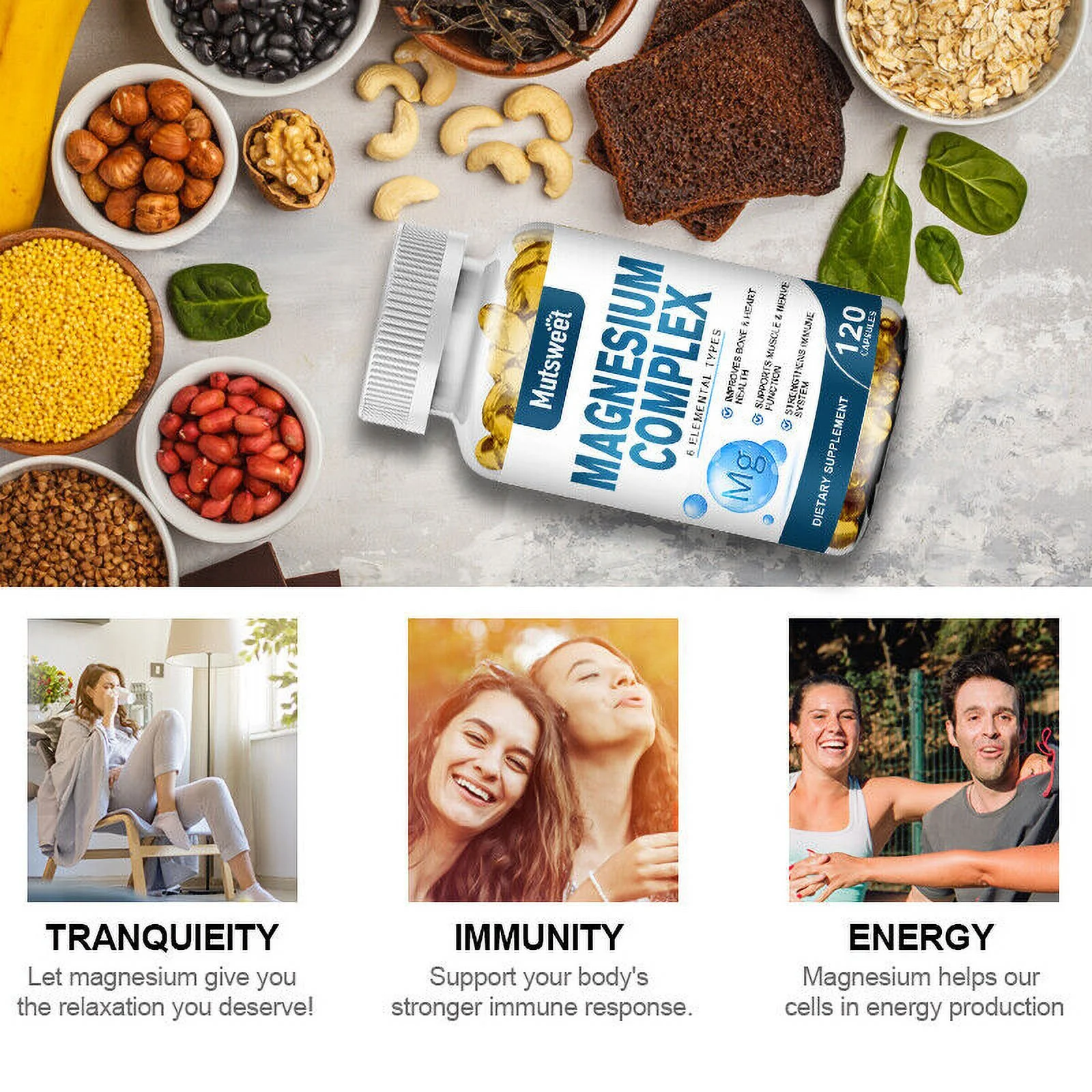 Magnesium Complex Capsules Natural Anti Anxiety & Stress Relief Supplement 500mg