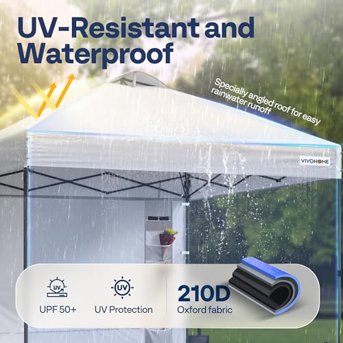 VIVOHOME 10x10ft Pop Up Canopy Tent One Push Setup Outdoor Portable Shelter Tent Heavy Duty with Wheel Carry Bag and 4 Sandbags, White
