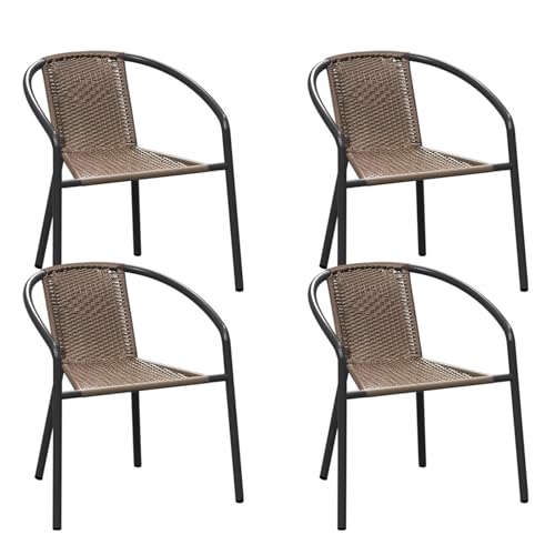 Outdoor Chairs Set of 4 Patio Chairs, Outdoor Dining Chairs - Stackable Wicker Rattan Chairs with Metal Frame for Balcony, Deck, Bistro, Backyard, Porch (4 Pack, Brown)