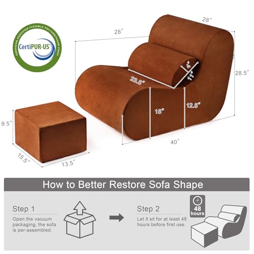 Hansleep Bean Bag Chair for Adults, High-Density Foam Reading Chair with Ottoman, Cozy Beanbag Sofa Chair with Waist Support for Living Room, Bedroom, Burnt Orange