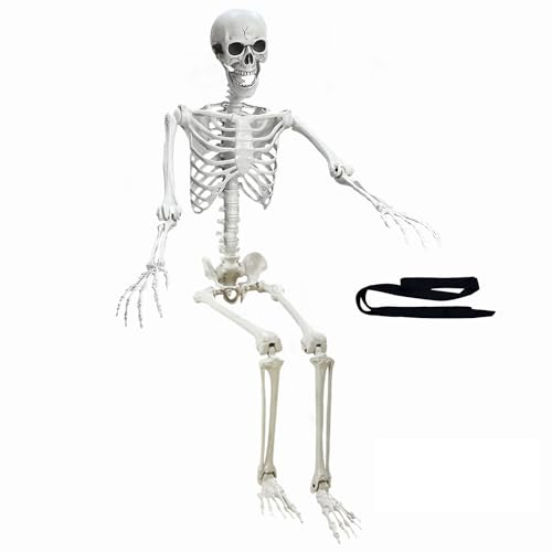 Wocst 5.4Ft Halloween Life Size Human Skeletons Poseable Life Size Skeletons with Rope Plastic Human Bones with Movable Joints for Halloween Decoration