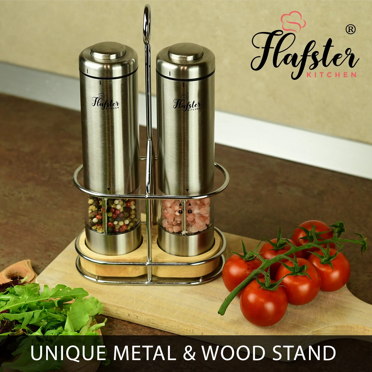 Electric Salt and Pepper Grinder Set -Battery Operated Salt n Pepper Shakers (2) by Flafster Kitchen