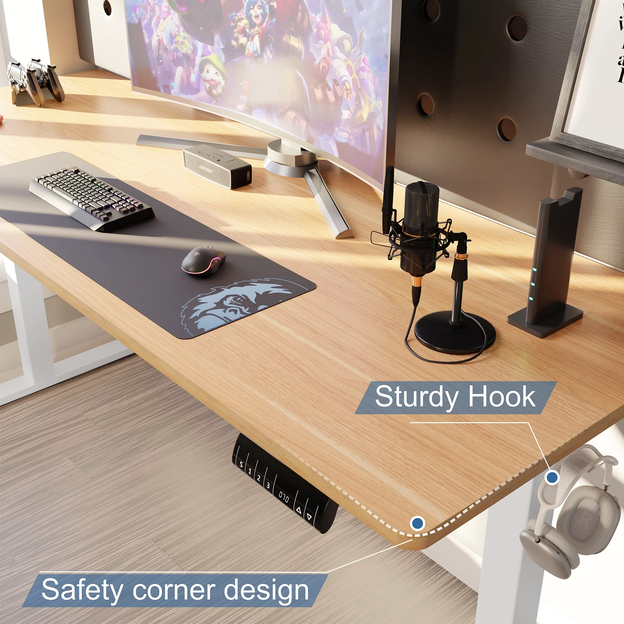 Walsunny Electric Height Adjustable Standing Home Office Desk 63 x 24 Inches Splice Board White Frame/Yellow Top