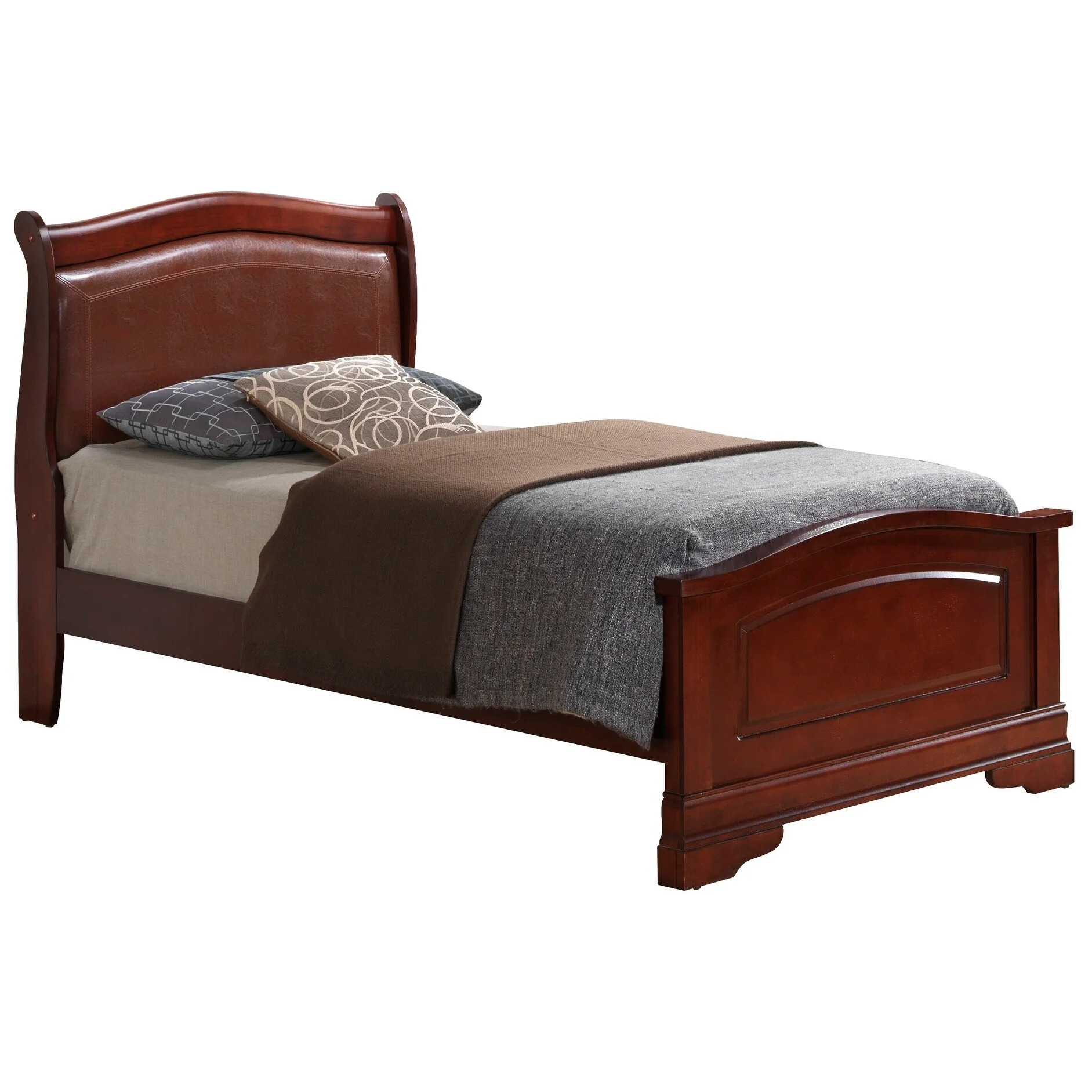 Glory Furniture Louis Phillipe Faux Leather and Wood Bed Antique White King Natural Traditional