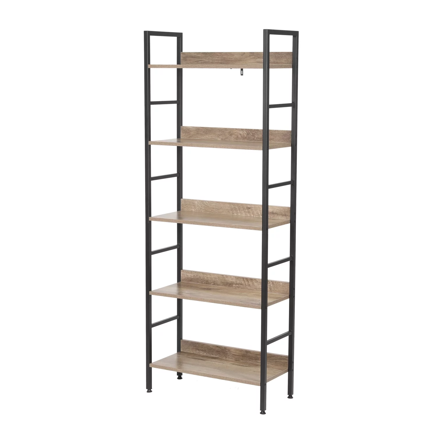 LuxenHome Brown Wood Metal Frame 5-Shelf Bookcase