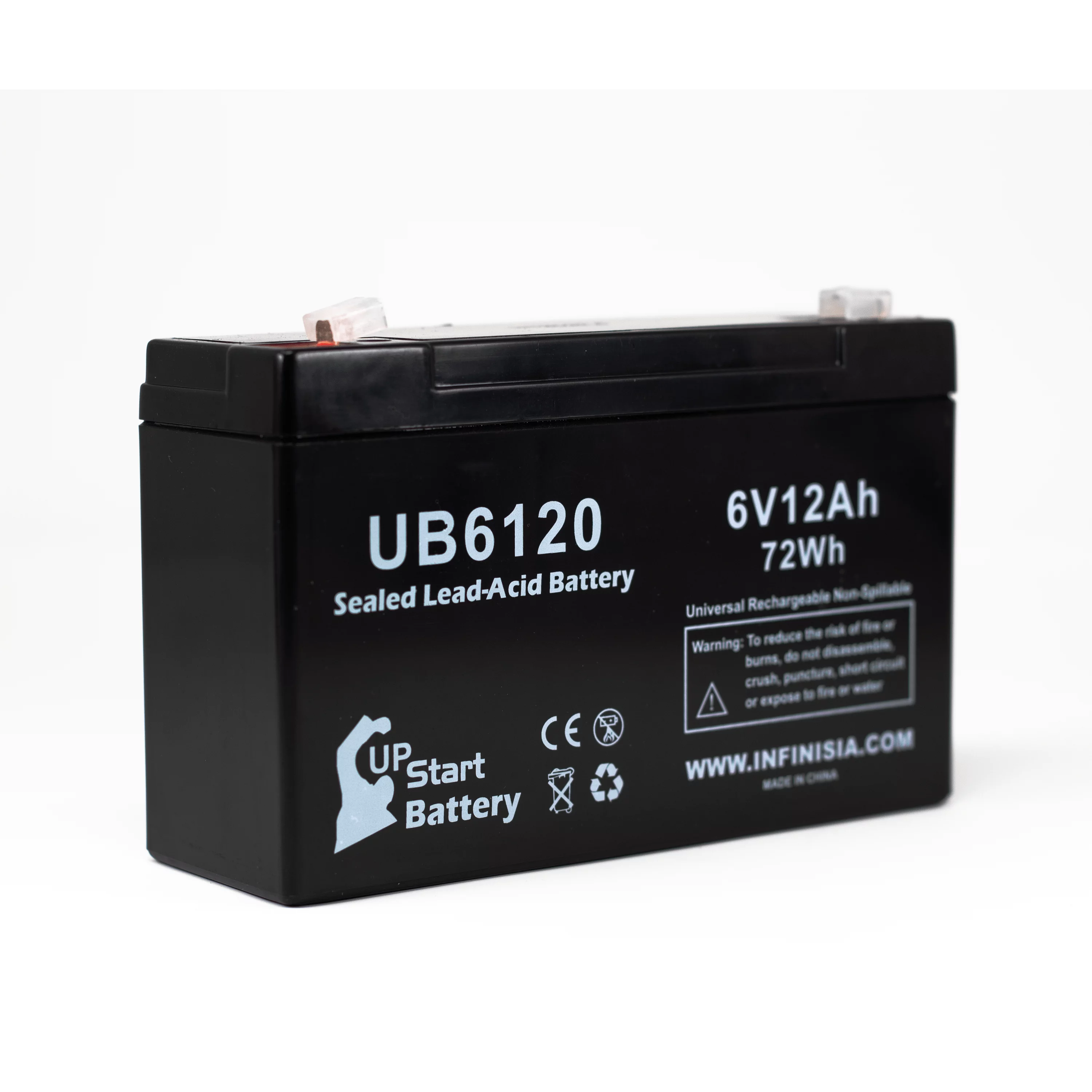 Compatible BAXTER HEALTHCARE 2M8015 PUMP Battery - Replacement UB6120 Universal Sealed Lead Acid Battery (6V, 12Ah, 12000mAh, F1 Terminal, AGM, SLA) - Includes TWO F1 to F2 Terminal Adapters