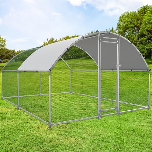 Large Metal Chicken Coop Walk-in Poultry Cage with Water-Resident and Anti-UV Cover Duck Rabbit Cat House Outdoor Chicken Run Pen with Round Roof