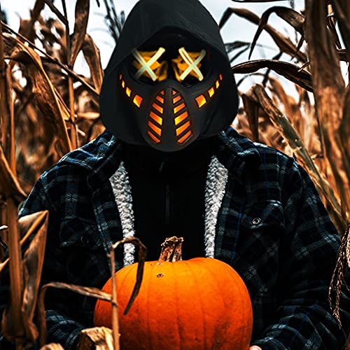 Guayma Halloween Scary Led Mask Light Up Demon Oni Cyberpunk Half Face Masks For Men/Women Costume Cosplay Party