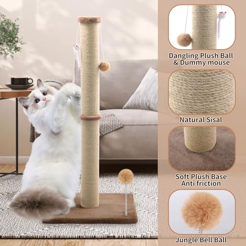 Tall Cat Scratching Post 36 inch Large Cat Scratch Post for Indoor Cats with Durable Natural Sisal Rope Scratcher Post Tree Kitten Interactive Toy-Gray