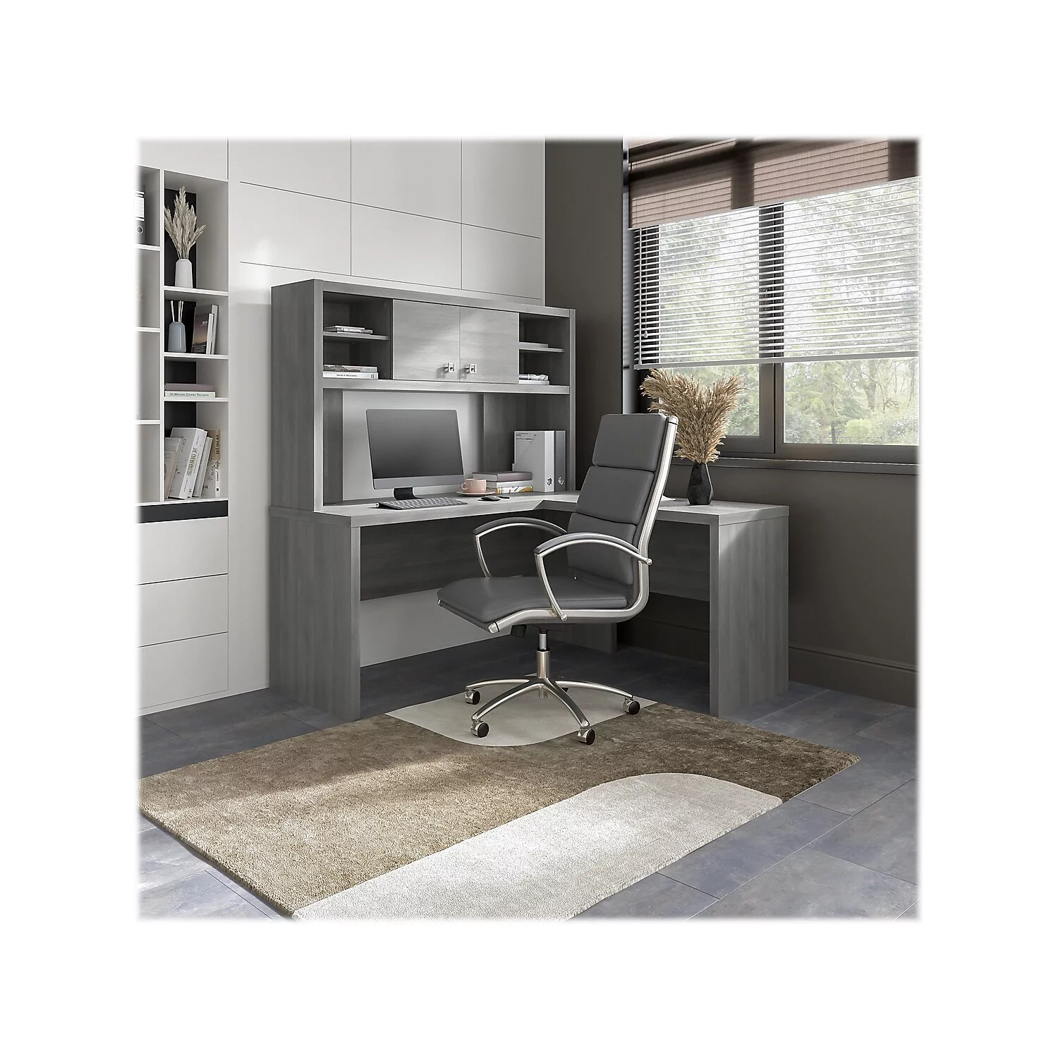 Echo L Shaped Desk with Hutch in Modern Gray - Engineered Wood