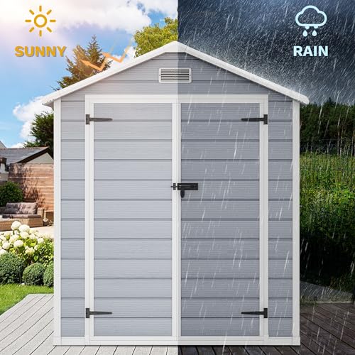 DWVO 5x3ft Resin Outdoor Storage Shed with Floor, Waterproof Lockable Storage Shed with Window, Plastic Outside Tool Storage for Garden, Backyard, Patio, Lawn, Gray