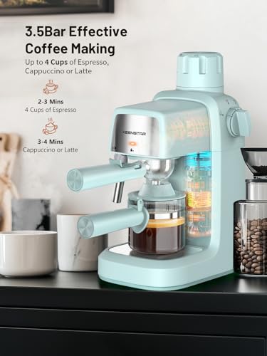 3.5Bar Espresso Machine with Milk Frother, 800W Compact Espresso and Cappuccino Machine with Preheating Function, 4 Cup Espresso Maker for Cappuccino or Latte, Gift for Coffee Lover