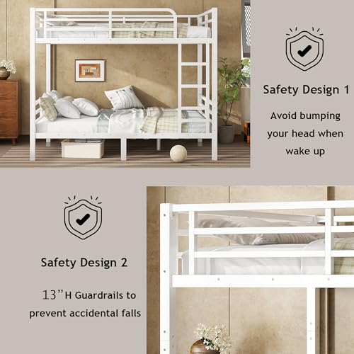 Heavy Duty Bunk Bed Frame with Ladder, Twin XL Over Twin XL Bunk Beds with Safety Guardrails, Adults Bunk Beds with Noise-Reducing Rubber Stoppers, Easy Assemble, Black