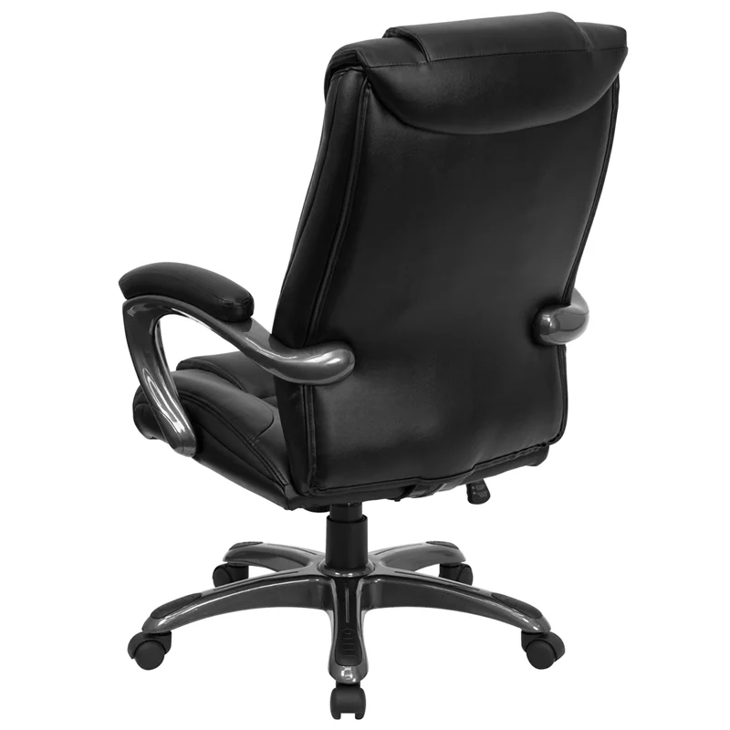 BizChair High Back Black LeatherSoft Layered Upholstered Executive Swivel Ergonomic Office Chair with Smoke Metal Base and Arms