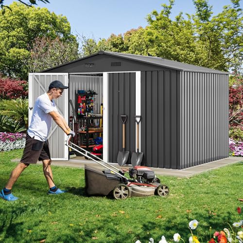 DWVO 6x4ft Storage Shed for Outdoors, Metal Sturdy Weatherproof Tool Locker with Secure Door and Ventilation for Equipment, Mowers, Bikes, Outdoor Spaces, Dark Gray