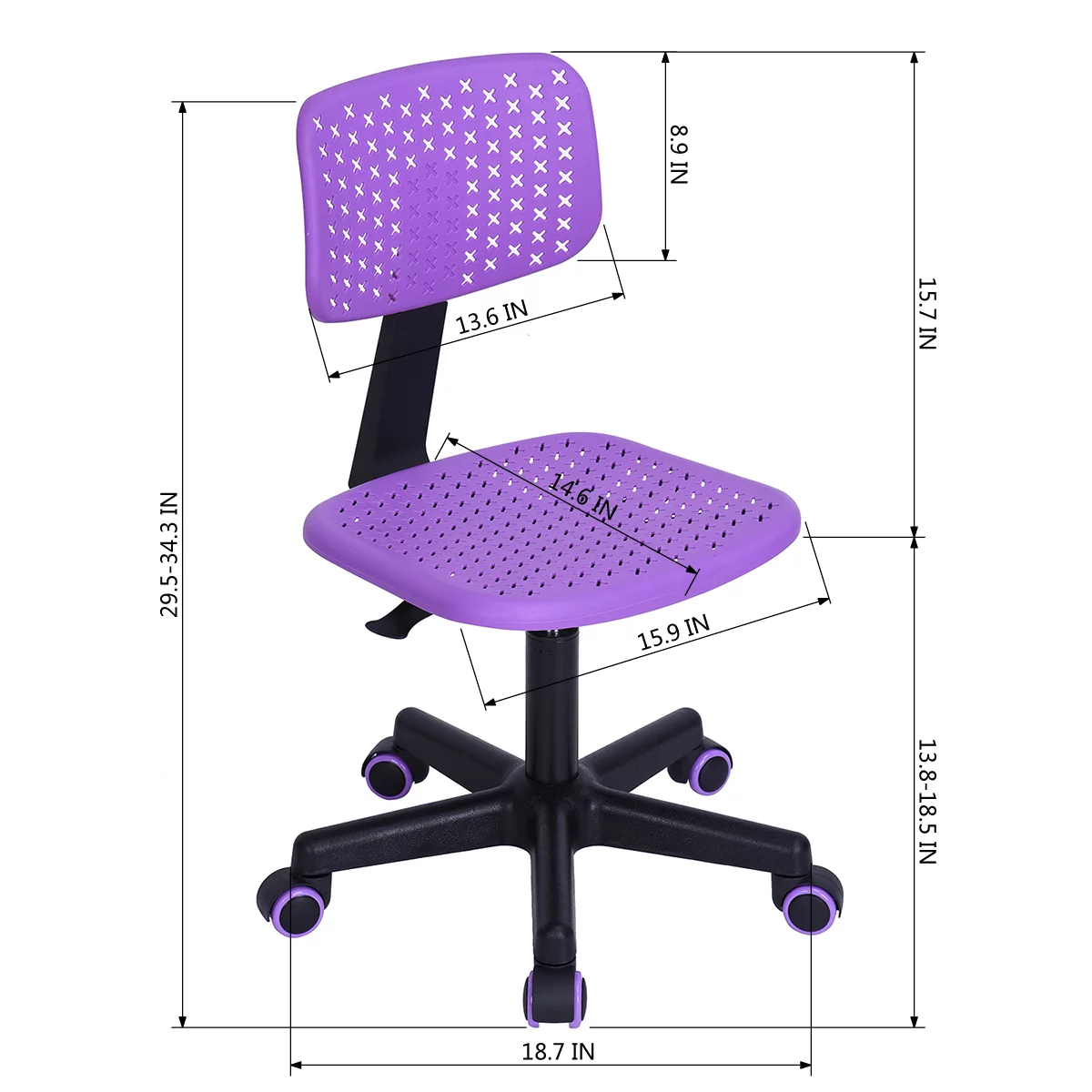 FurnitureR 360 Swivel Task Chair, Low Back Armless Writing Desk Chair with Adjustable Height & Lumbar Support for Teens Boys Girls Students, Computer Desk Chair for Home Office, PURPLE