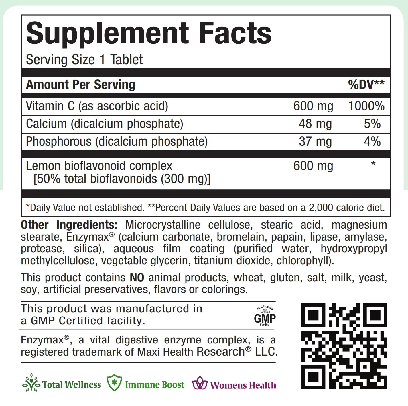 Maxi Health Kosher Pure-C-Bio Vitamin C 600 Mg - 90 Tablets