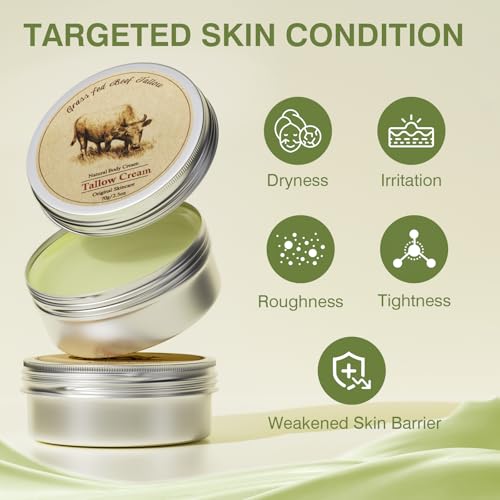 Beef Tallow, Beef Tallow for Skin, Beef Tallow Moisturizer, Beef Tallow Balm for Face Moisturizer Grass Fed for All Purpose Balm, Natural Beef Tallow Lotion for Skin Care (2.5oz)