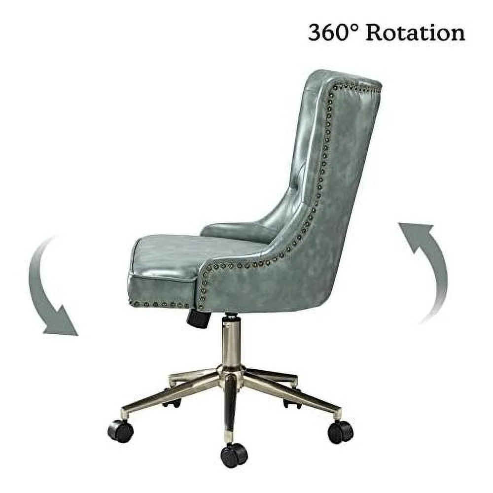 PU Leather Office Chair Armless, Home Office Leisure Chair Ergonomic -Back PU Leather Armless Chair Upholstered With 5 Rolling Casters, Height Adjustable Swivel Task Chair, SAGE
