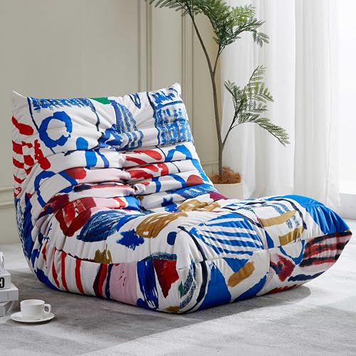 Big Bean Bag Chairs for Adults, 3 Seater Large Bean Bag Chair Sofa, Fireside Chair Lazy Sofa Chair with High Density Comfortable Foam, Modern Bean Bag for Living Room, Bedroom, Office (Beige)