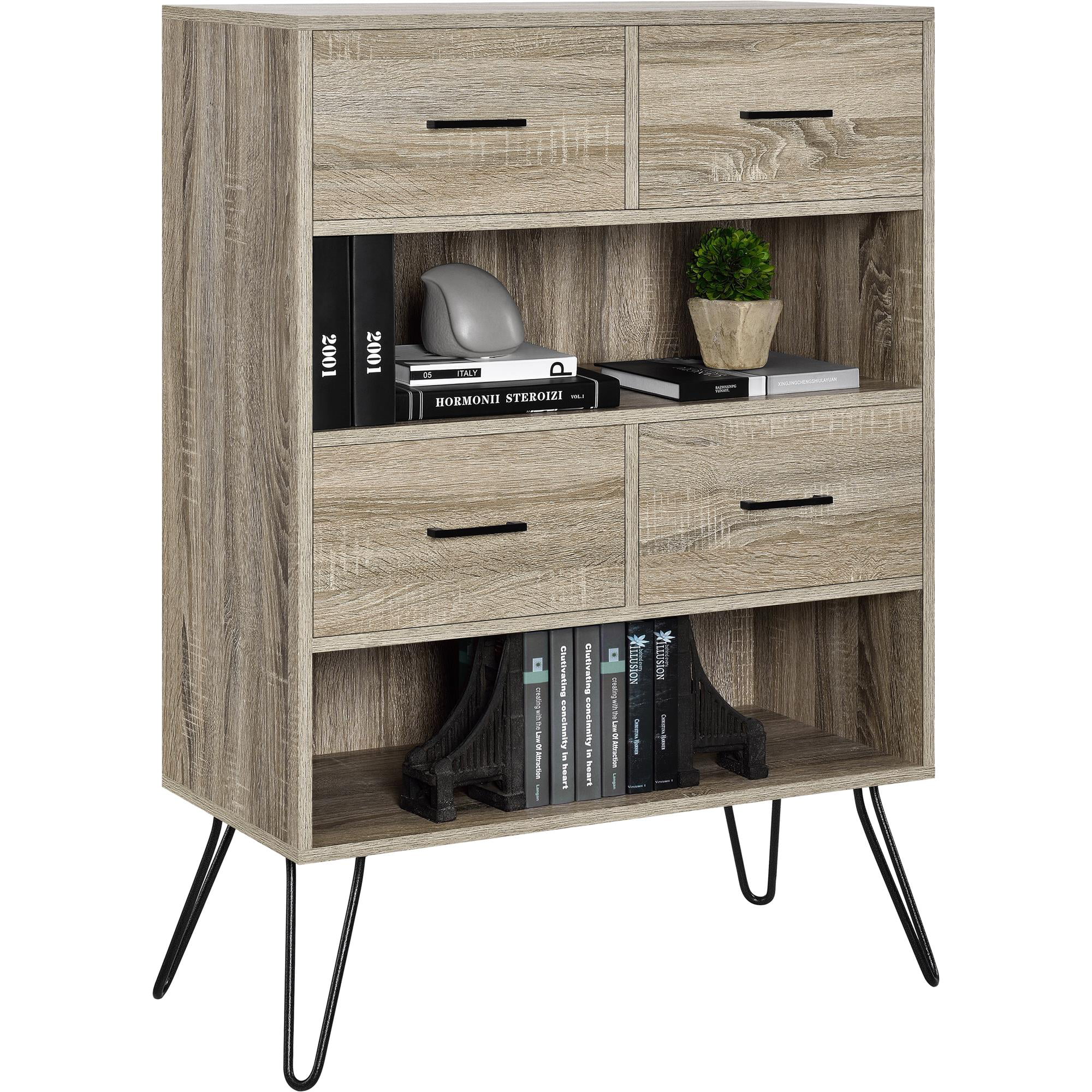 Ameriwood Home Landon Bookcase with Bins, Sonoma Oak/Gunmetal Gray